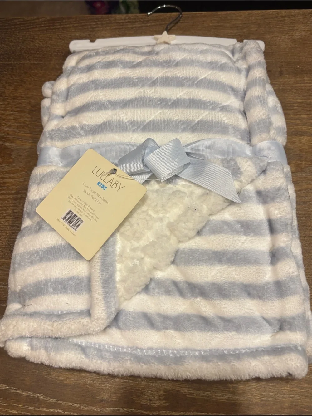 Blue/Grey & White Striped Plush Baby Blanket